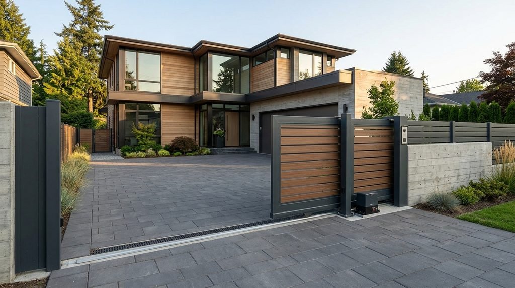 25 Modern Gate Design Ideas to Enhance Your Home's Entrance in 2026 12 Modern automatic sliding gate.
