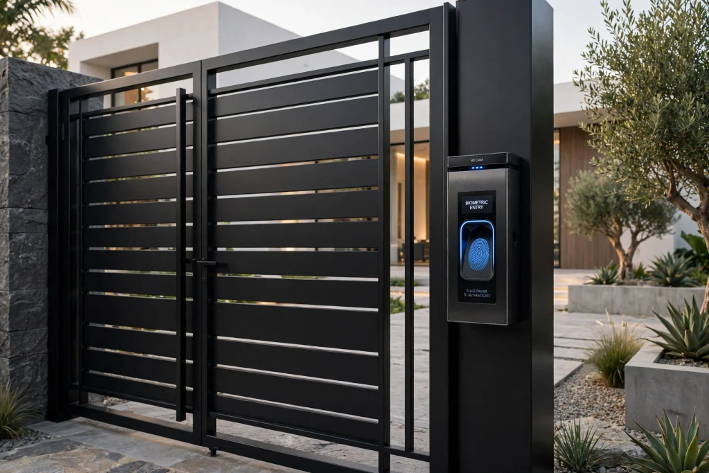 Biometric smart black metal luxury villa gate