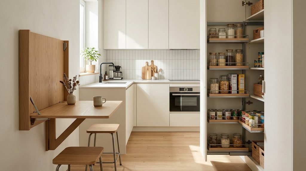 25 Kitchen Design Ideas to Create a Stylish and Functional Space in 2026 38 Space-saving furniture in a small kitchen