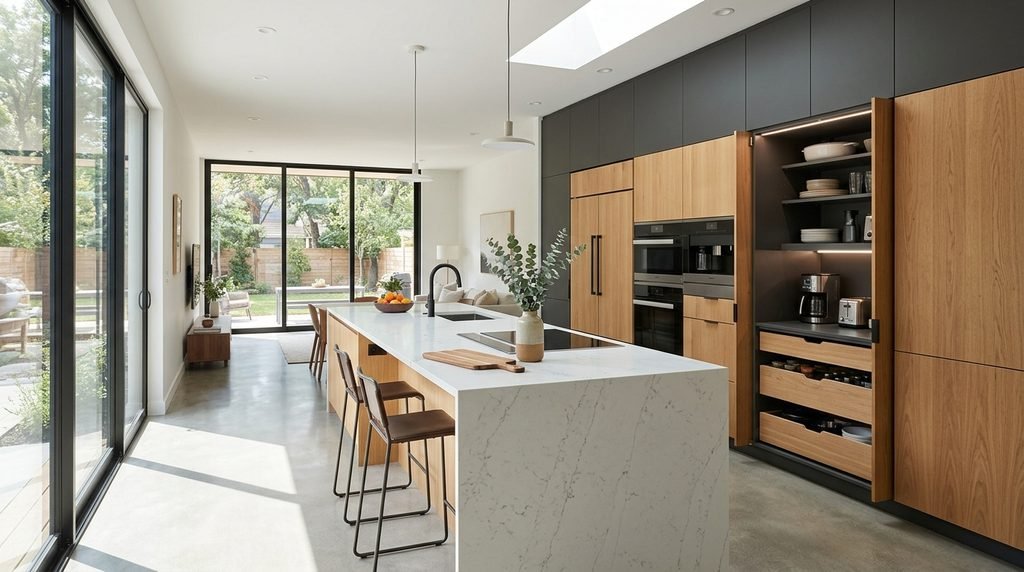 25 Kitchen Design Ideas to Create a Stylish and Functional Space in 2026 2 Contemporary kitchen with efficient storage and modern appliances