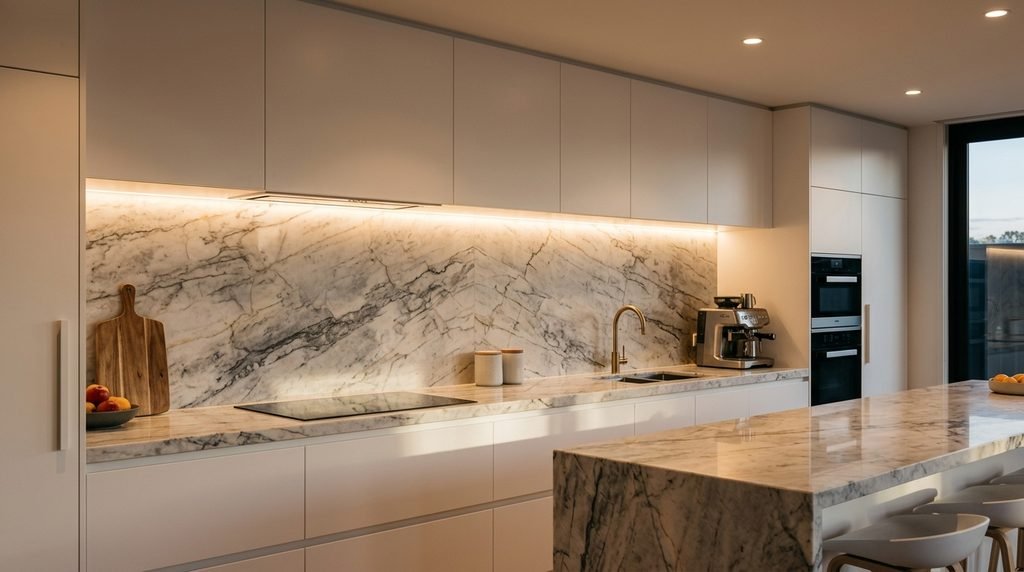 25 Kitchen Design Ideas to Create a Stylish and Functional Space in 2026 18 Under-cabinet LED lights in a modern kitchen
