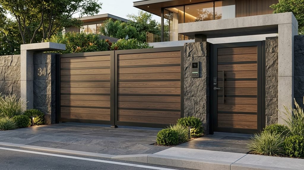 25 Modern Gate Design Ideas to Enhance Your Home's Entrance in 2026 4 Secure modern gate providing privacy.