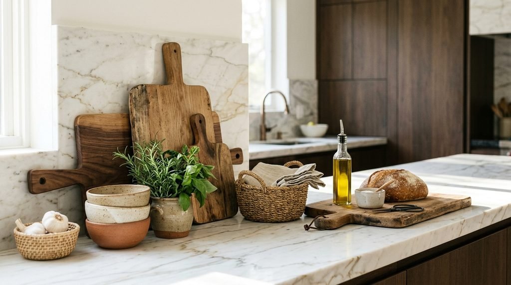 25 Kitchen Design Ideas to Create a Stylish and Functional Space in 2026 28 Decorative kitchen accessories on a modern countertop.