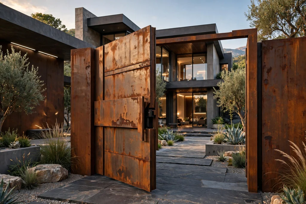 Luxury Corten steel pivot villa gate