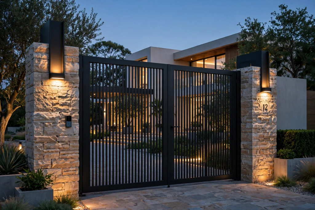  Luxury black metal vertical slat gate for modern villa entrance