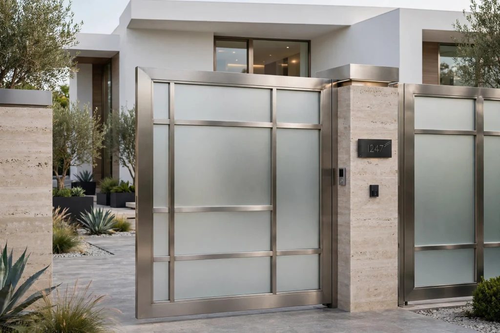 Luxury frosted glass and stainless steel villa gate