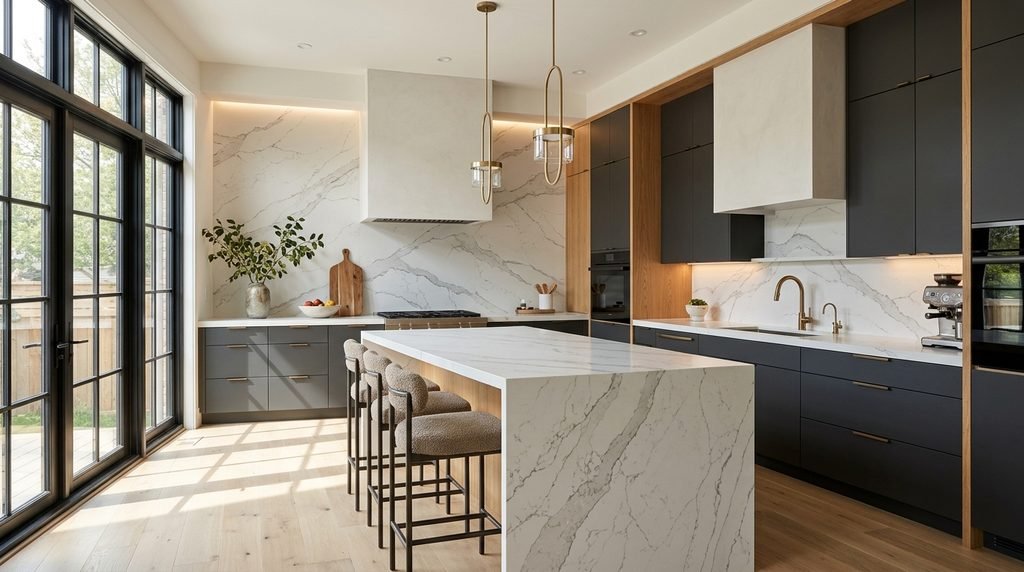 25 Kitchen Design Ideas to Create a Stylish and Functional Space in 2026 24 Seamless quartz backsplash and countertop.