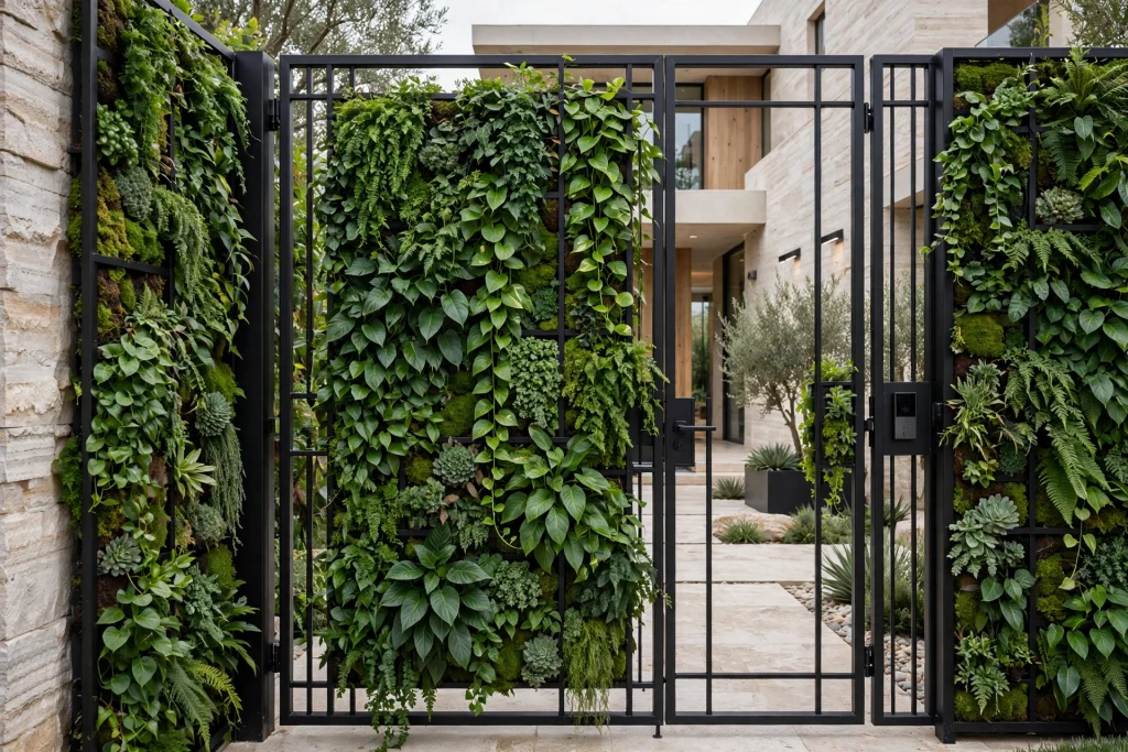Luxury villa gate with integrated green living wall