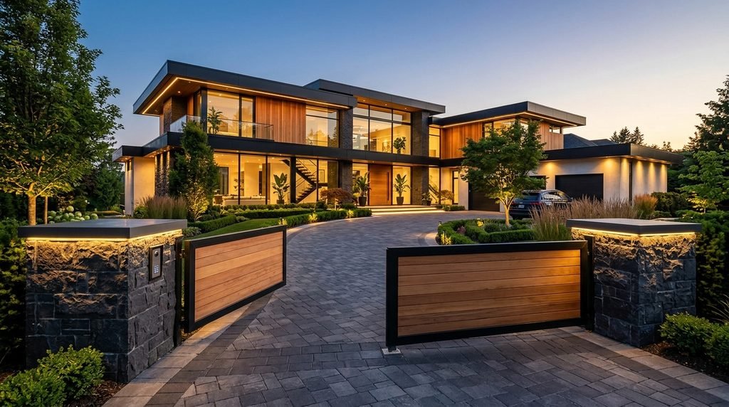 25 Modern Gate Design Ideas to Enhance Your Home's Entrance in 2026 42 Beautiful modern home with a luxury entrance gate.