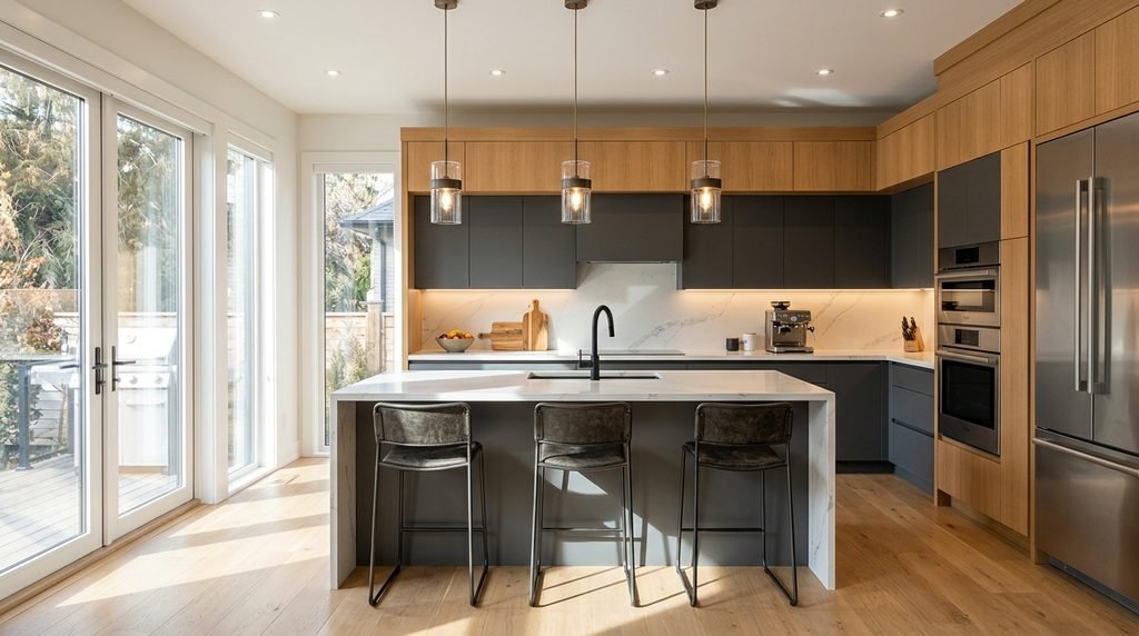 25 Kitchen Design Ideas to Create a Stylish and Functional Space in 2026 16 Modern kitchen with layered lighting design.