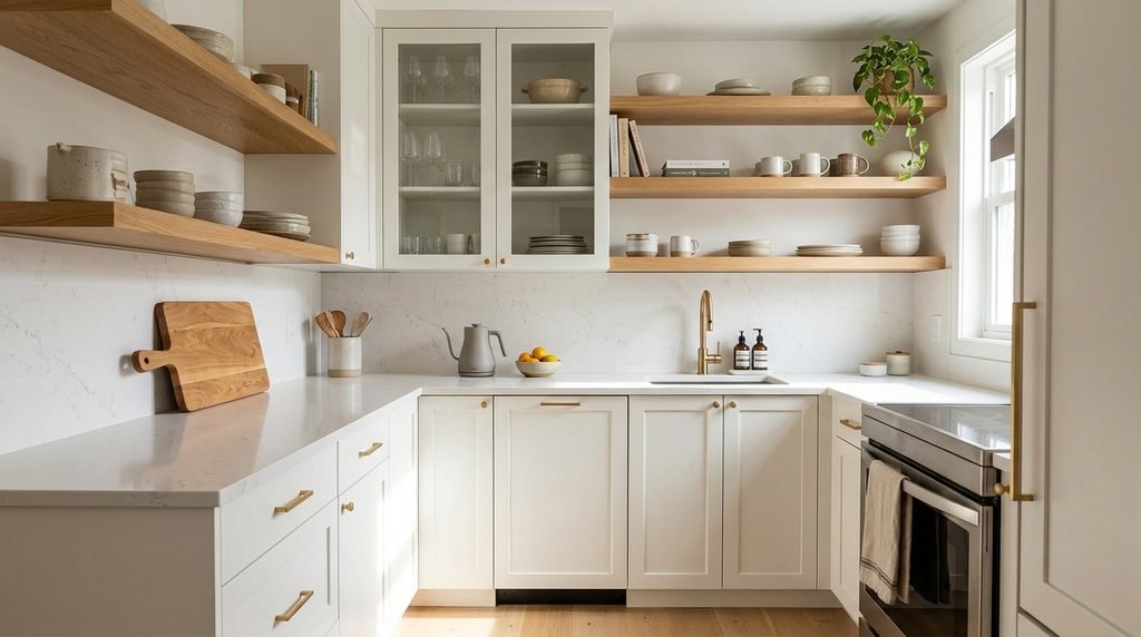 25 Kitchen Design Ideas to Create a Stylish and Functional Space in 2026 39 Glass cabinets making a small kitchen feel larger