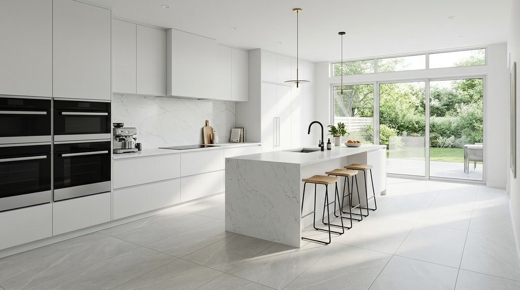 25 Kitchen Design Ideas to Create a Stylish and Functional Space in 2026 25 Durable porcelain flooring in a modern kitchen