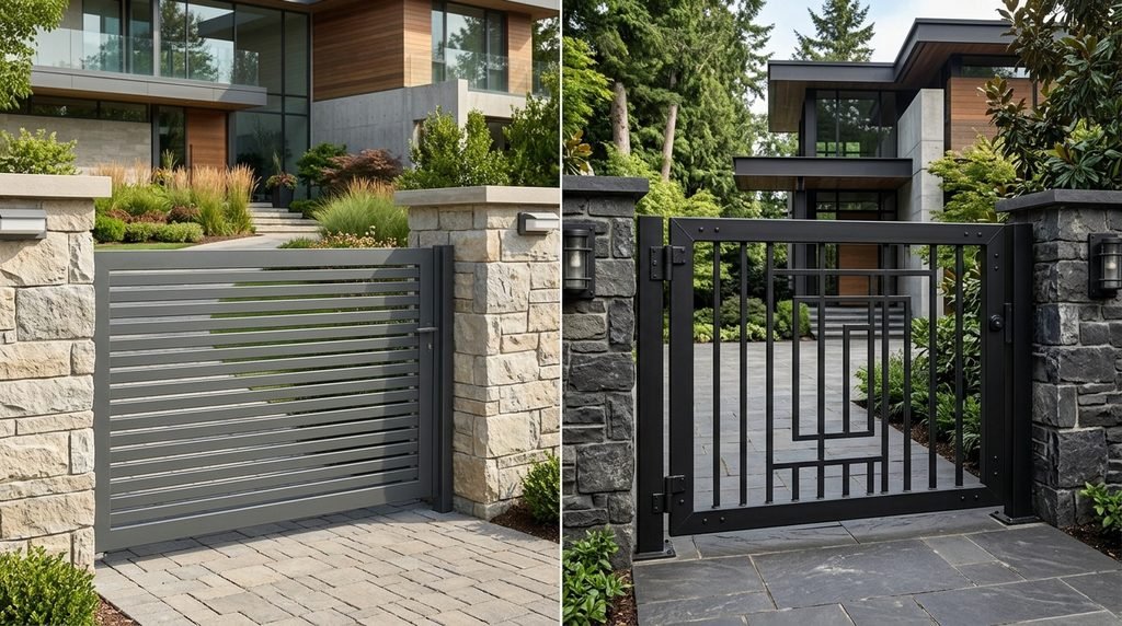 25 Modern Gate Design Ideas to Enhance Your Home's Entrance in 2026 39 Aluminum and steel gate comparison.