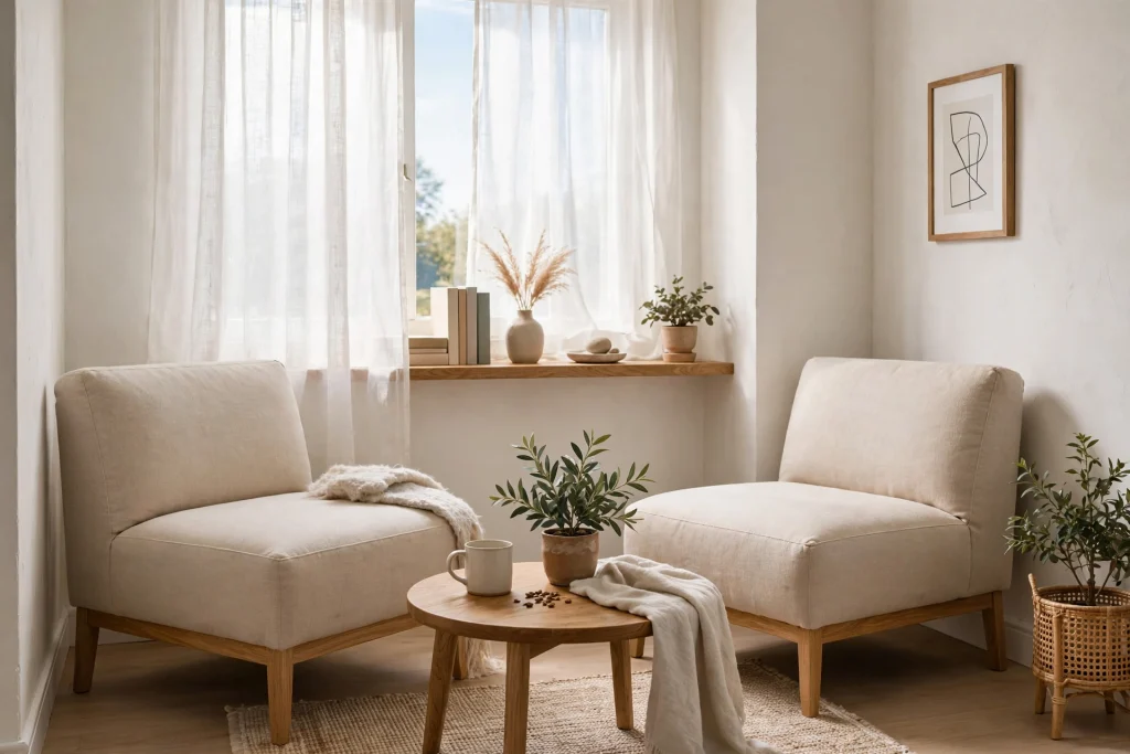 Small living room with armless slipper chairs
