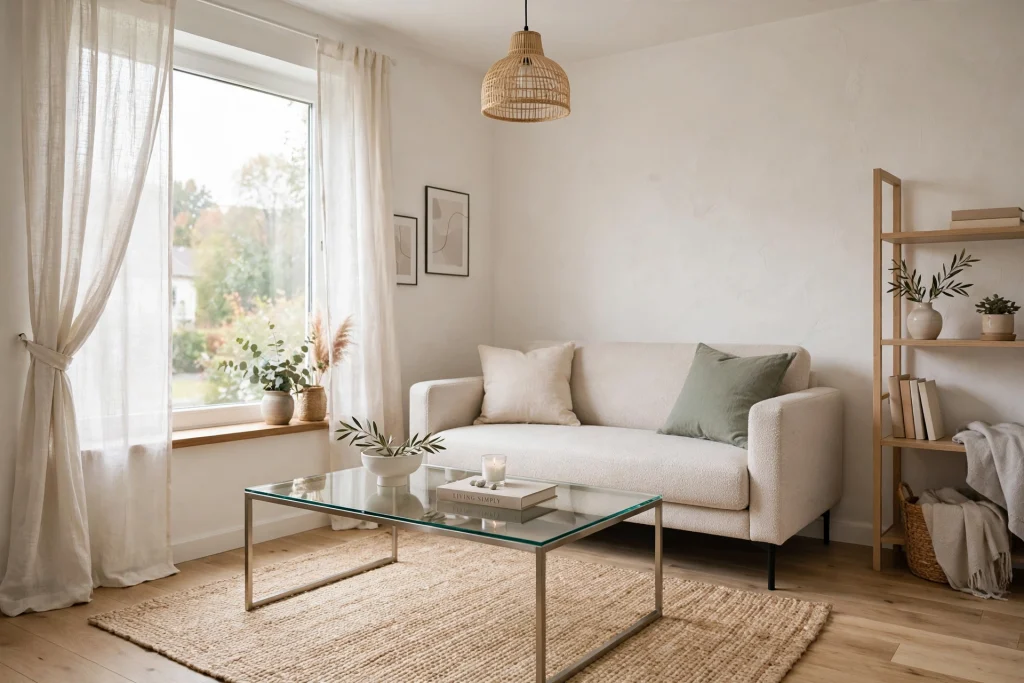 Small living room with glass coffee table