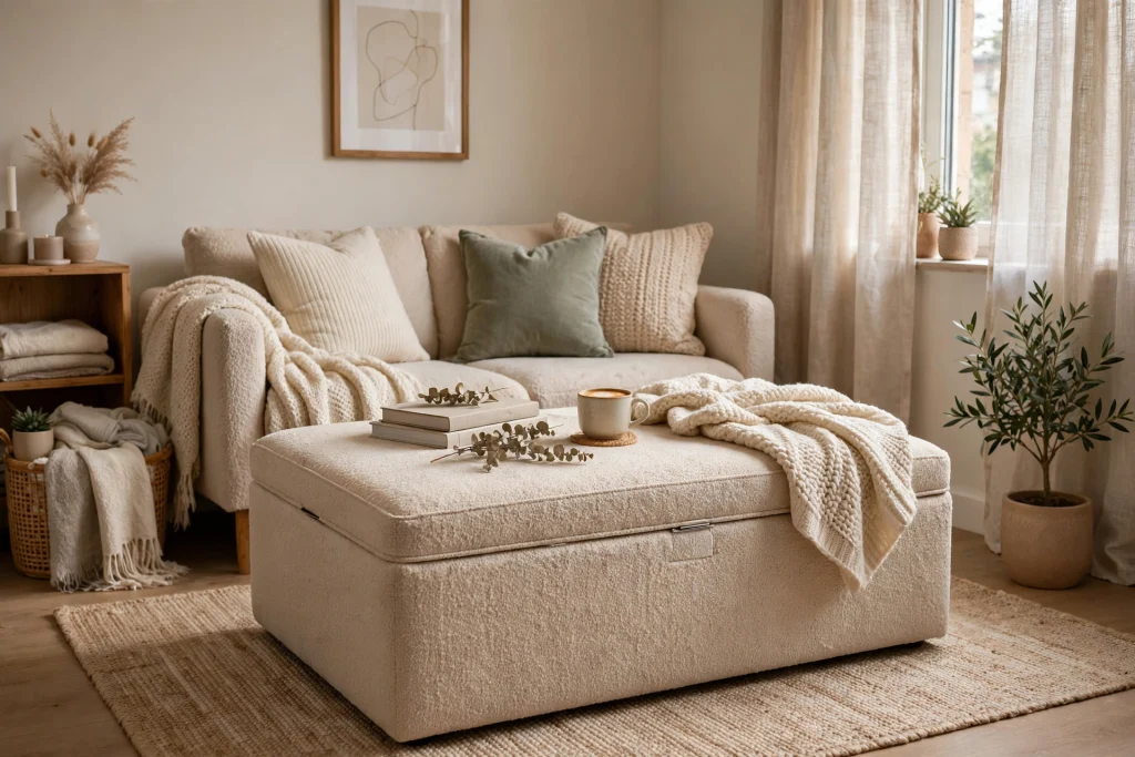 Small living room with storage ottoman coffee table