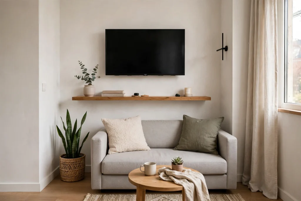 Small living room with wall-mounted TV