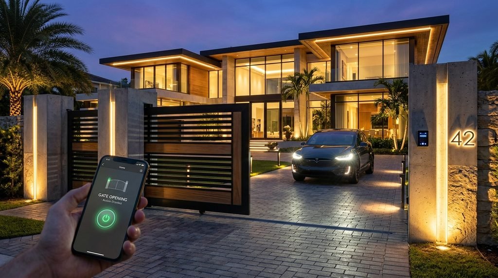 25 Modern Gate Design Ideas to Enhance Your Home's Entrance in 2026 14 Automatic modern gate with smart access technology.