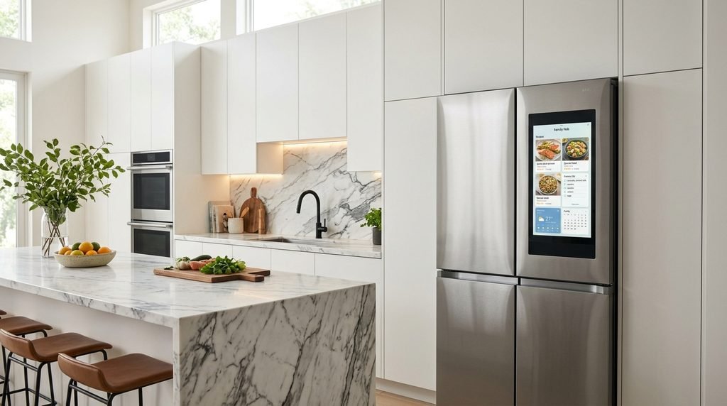 25 Kitchen Design Ideas to Create a Stylish and Functional Space in 2026 32 Smart refrigerator with touchscreen technology