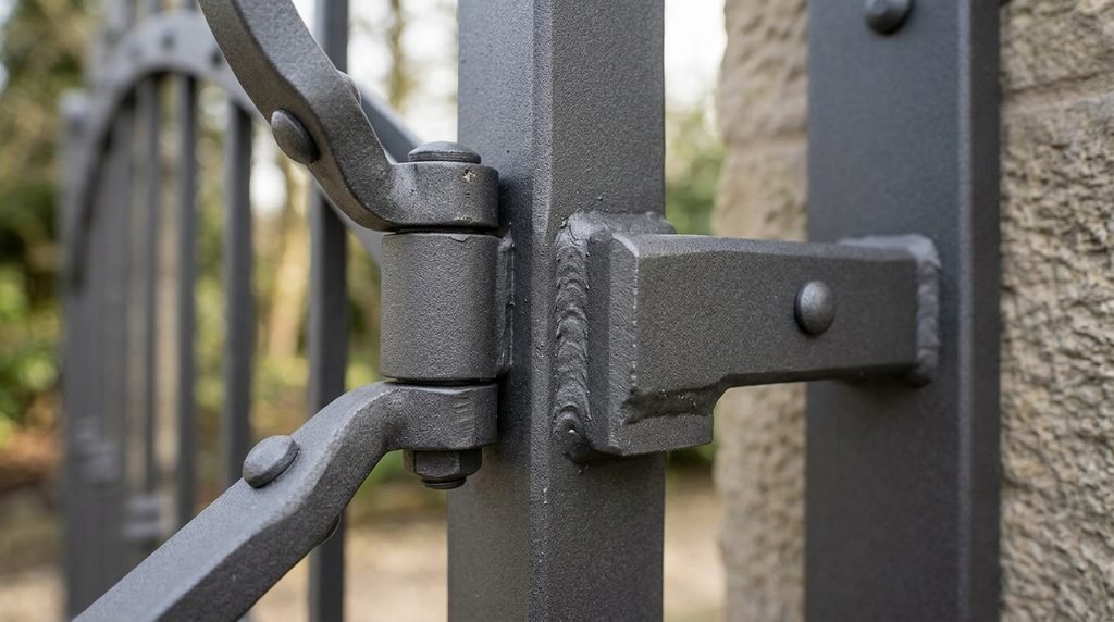 25 Modern Gate Design Ideas to Enhance Your Home's Entrance in 2026 17 Durable powder-coated steel entrance gate.