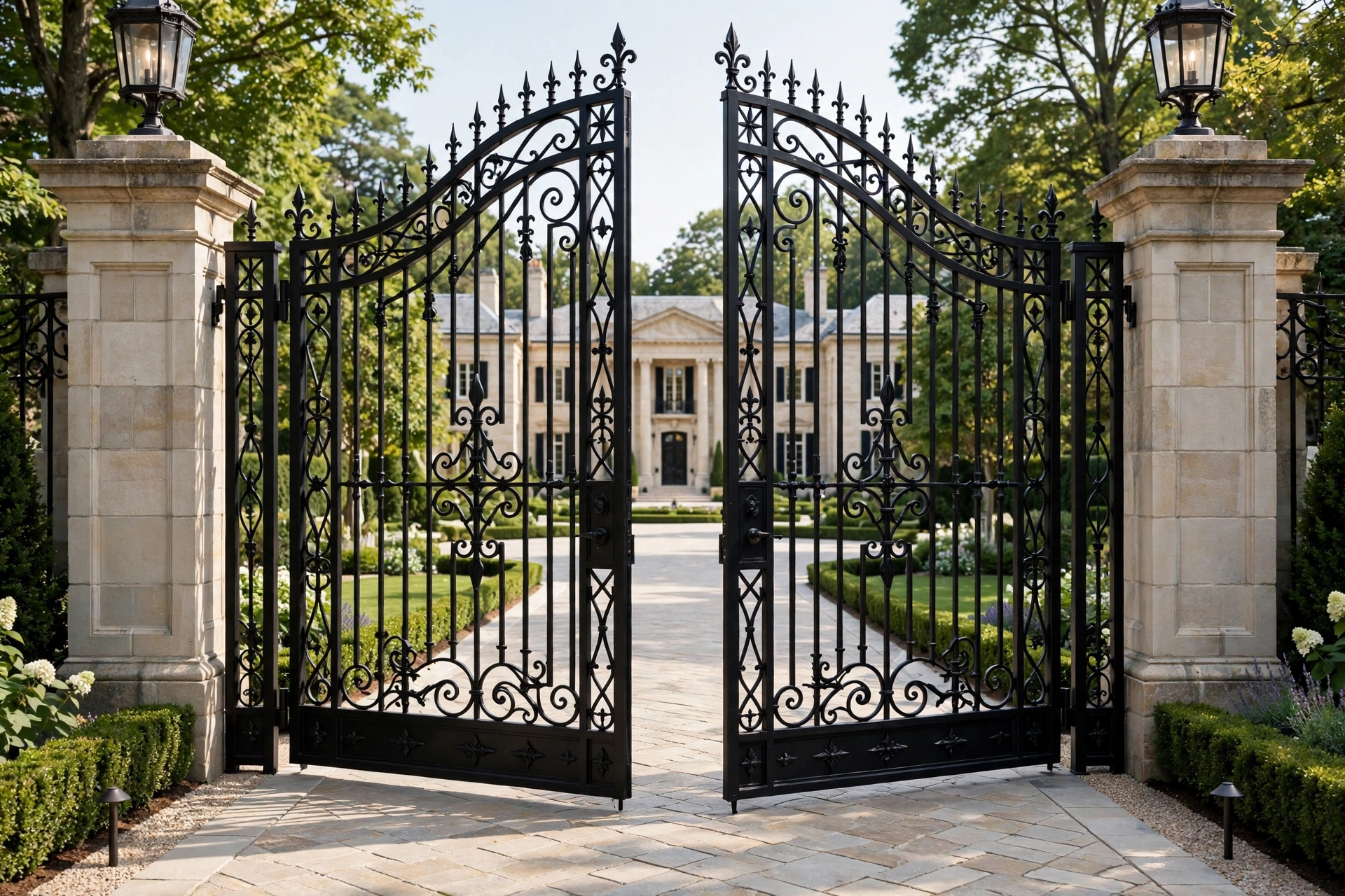 Luxury Black Gate Design: 25 Striking Ideas for a Bold Entrance 7 Grand double swing black gates