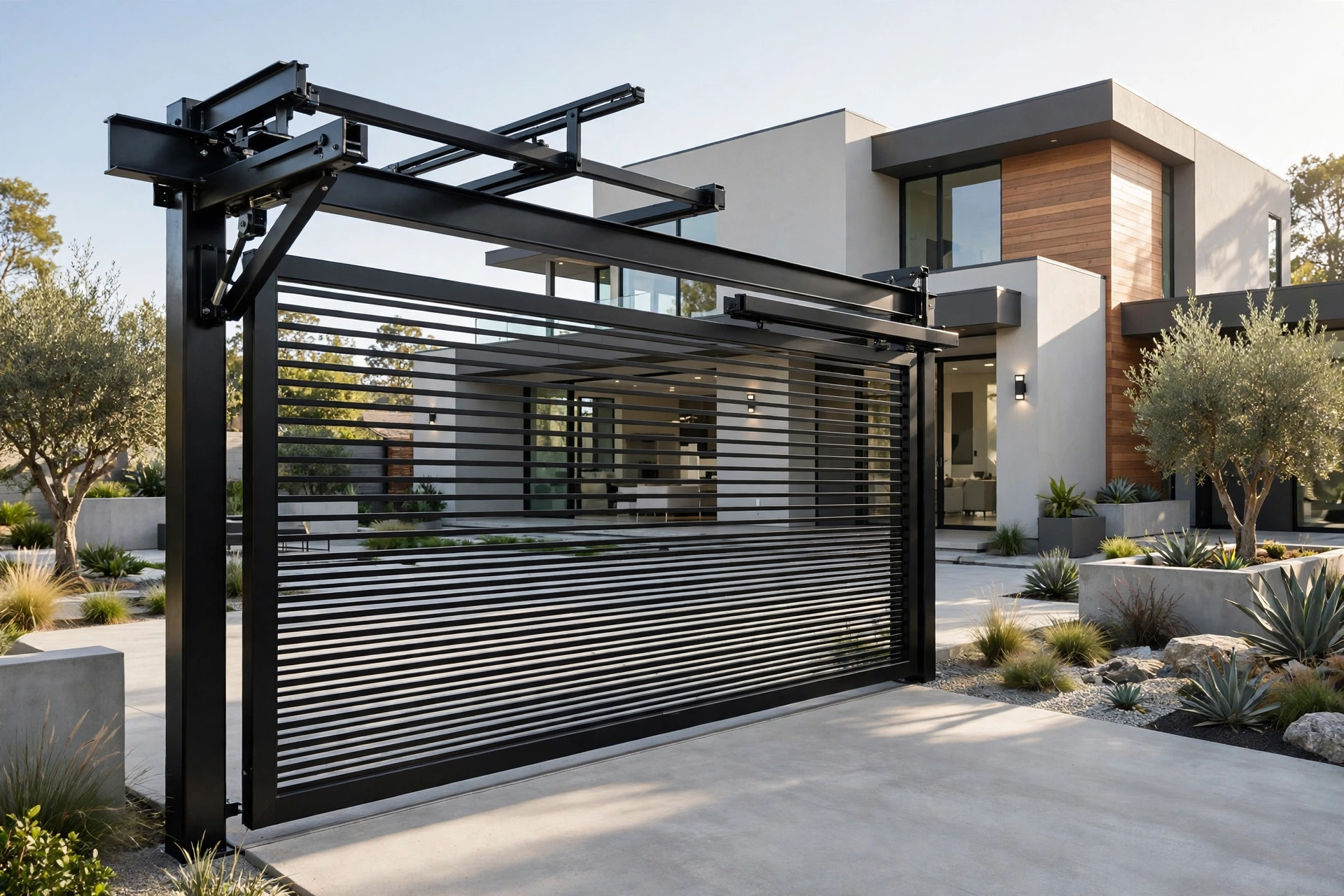 Luxury Black Gate Design: 25 Striking Ideas for a Bold Entrance 8 Black sliding luxury gate on driveway
