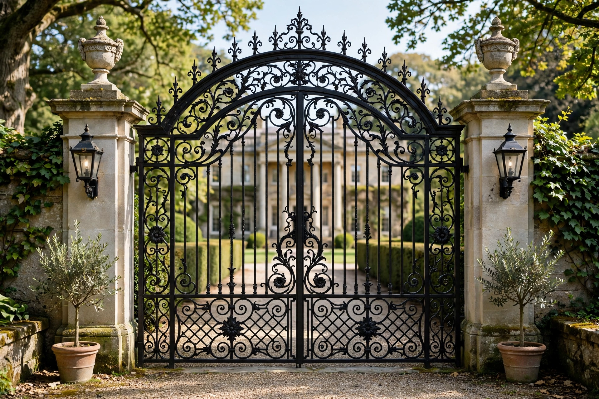 Luxury Black Gate Design: 25 Striking Ideas for a Bold Entrance 14 Arched black wrought iron gate