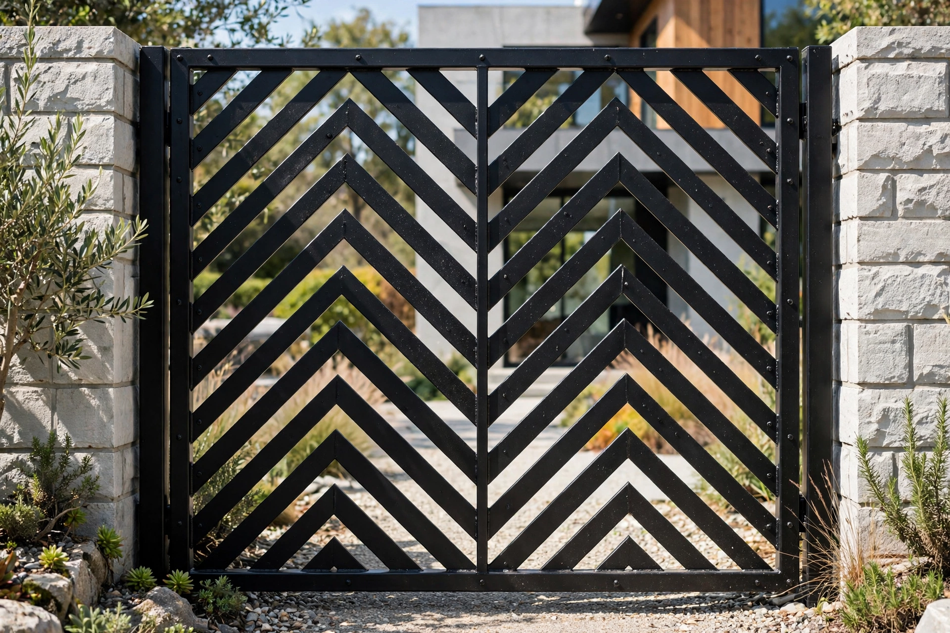 Luxury Black Gate Design: 25 Striking Ideas for a Bold Entrance 18 Black gate with geometric pattern design