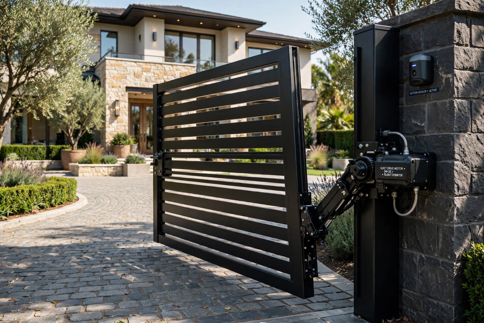 Luxury Black Gate Design: 25 Striking Ideas for a Bold Entrance 25 Automated black luxury gate opening