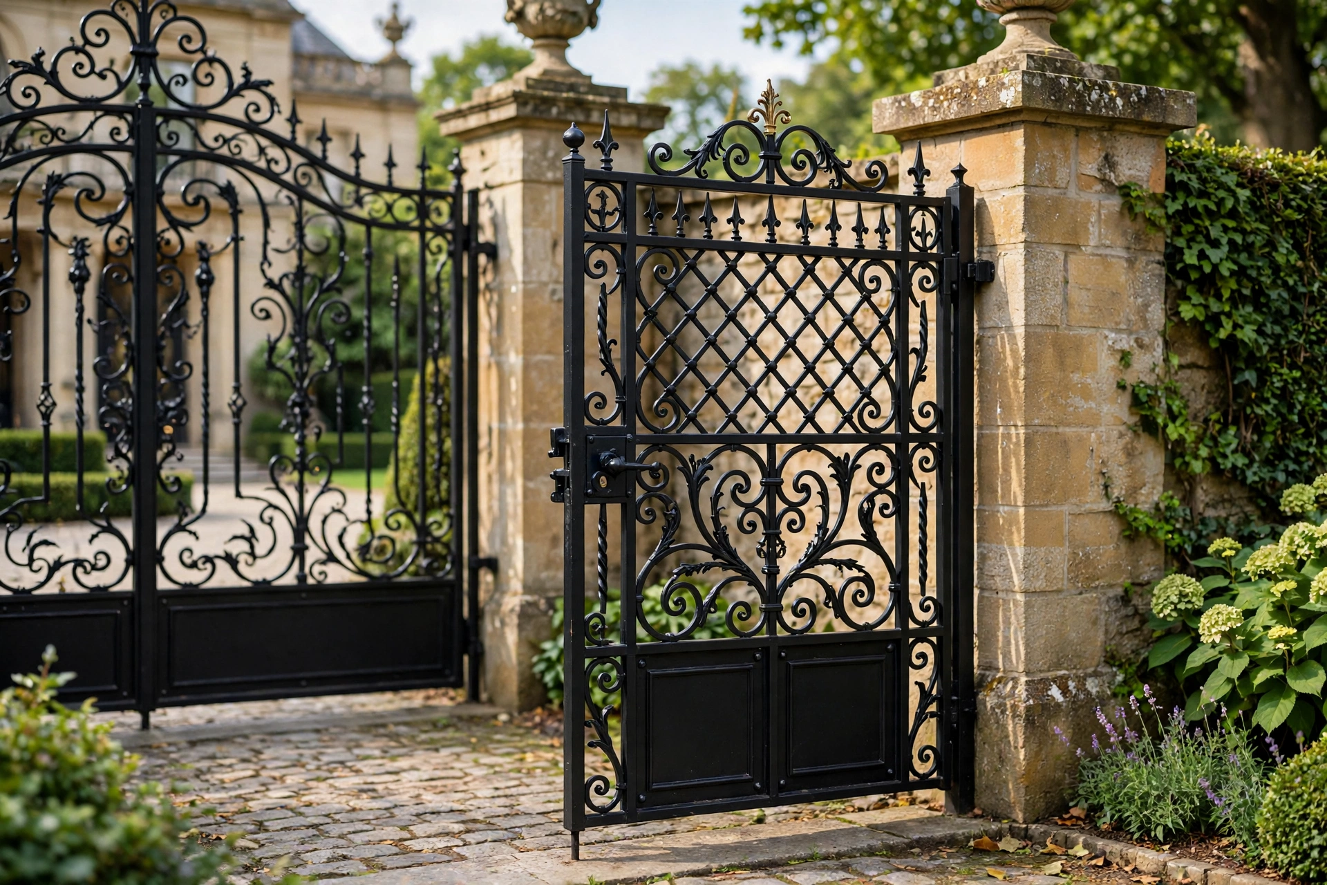 Luxury Black Gate Design: 25 Striking Ideas for a Bold Entrance 26 Black pedestrian side gate matching main gate