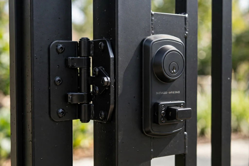 Luxury Black Gate Design: 25 Striking Ideas for a Bold Entrance 27 Well-maintained black luxury gate closeup