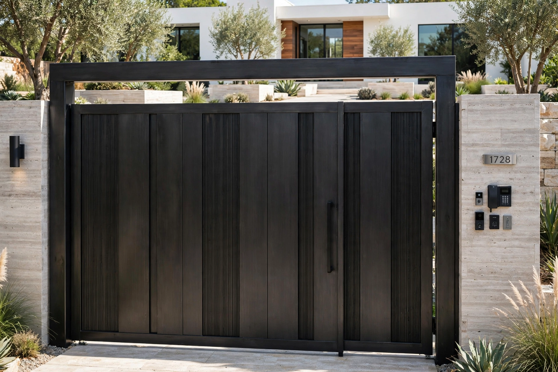 Full-height modern privacy main gate