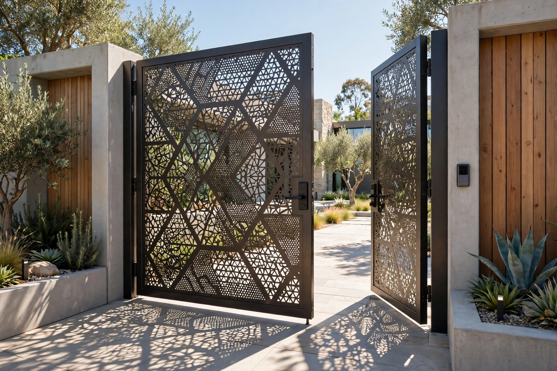 Perforated metal modern main gate