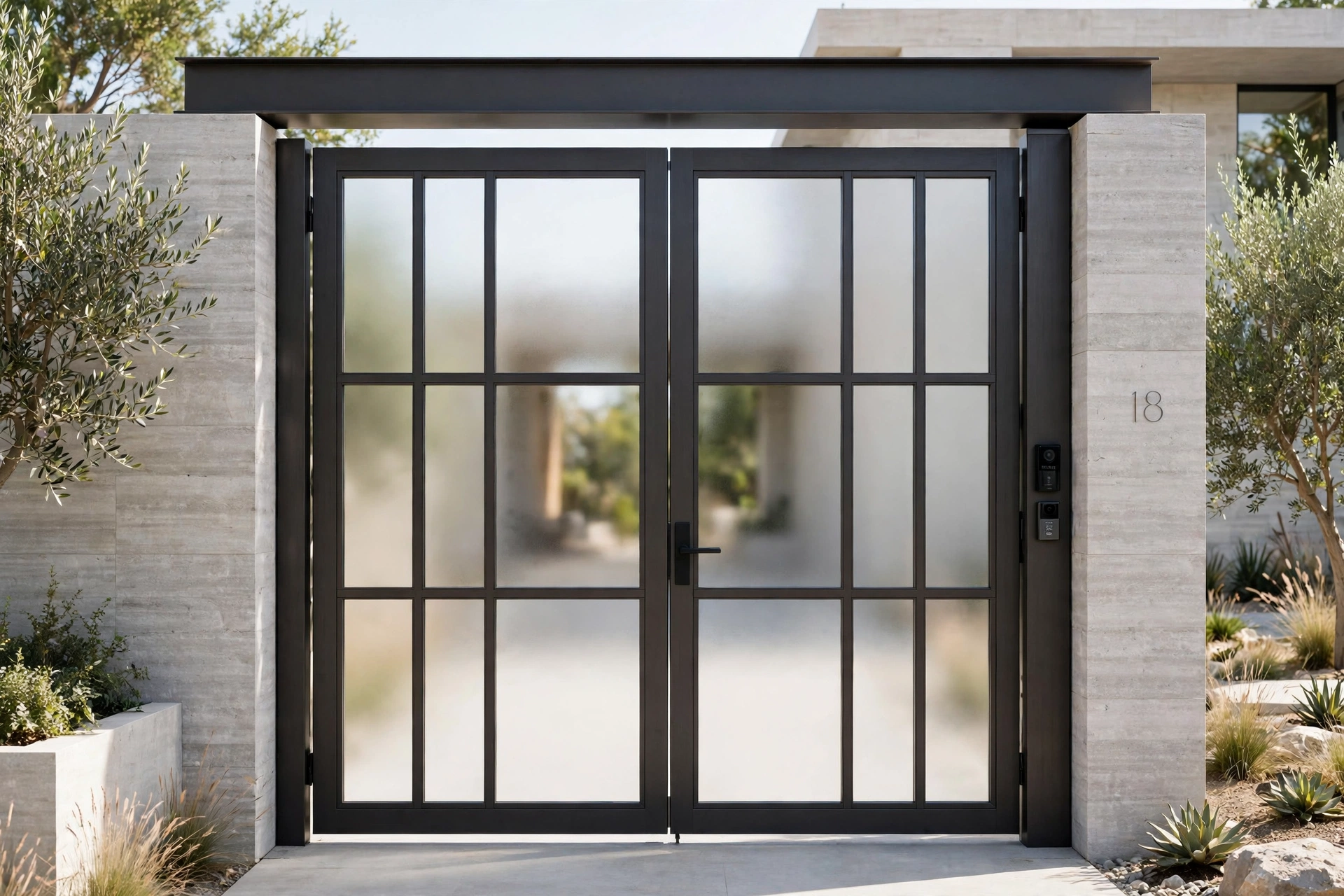 Modern main gate with glass accents