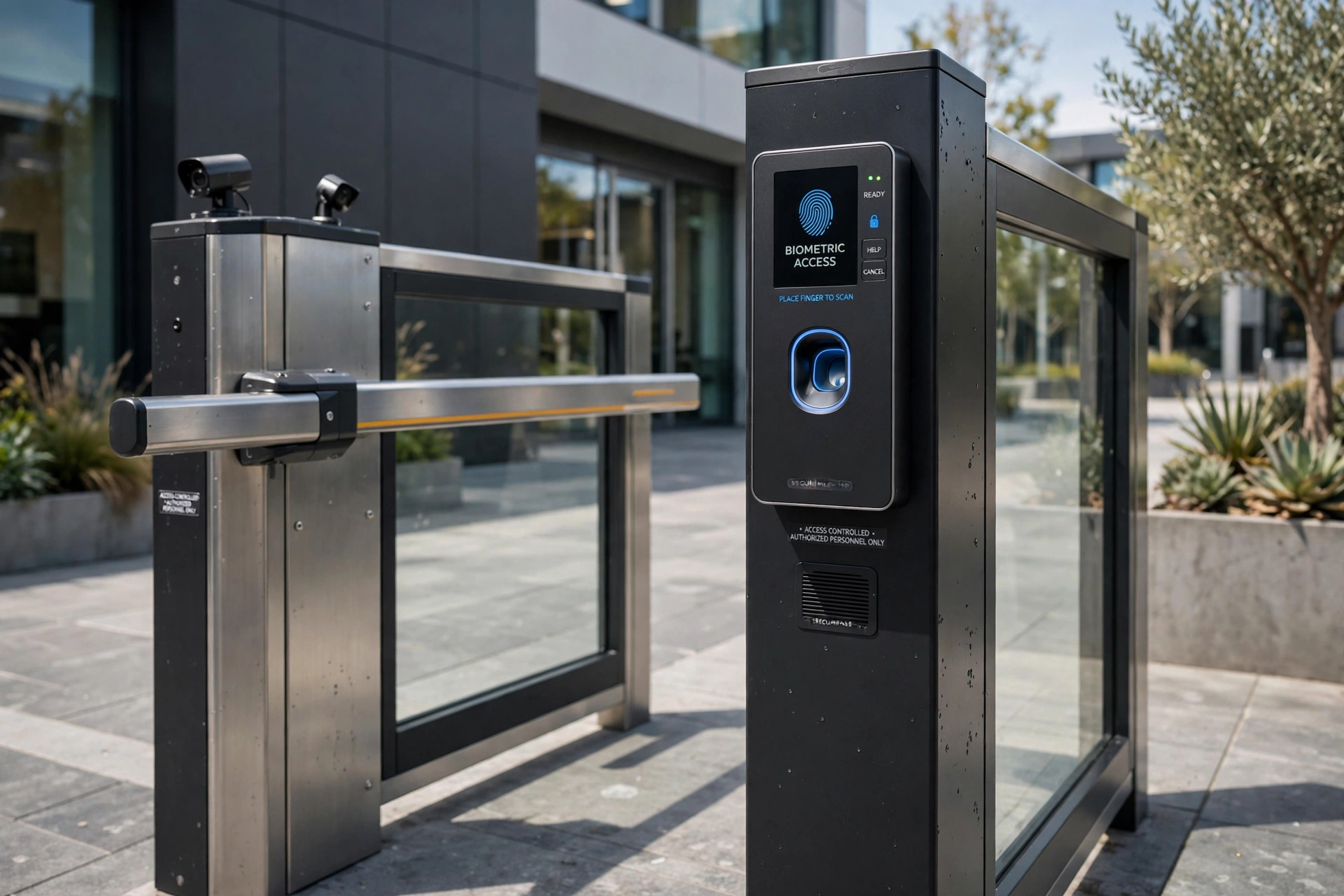 Modern gate with biometric fingerprint access