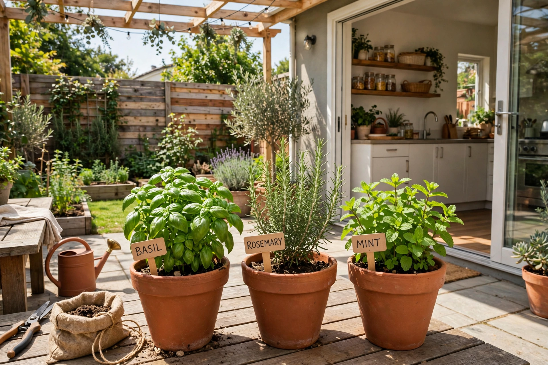 Backyard Garden Ideas: 25 Ways to Transform Your Outdoor Space 7 Backyard herb garden in pots near patio