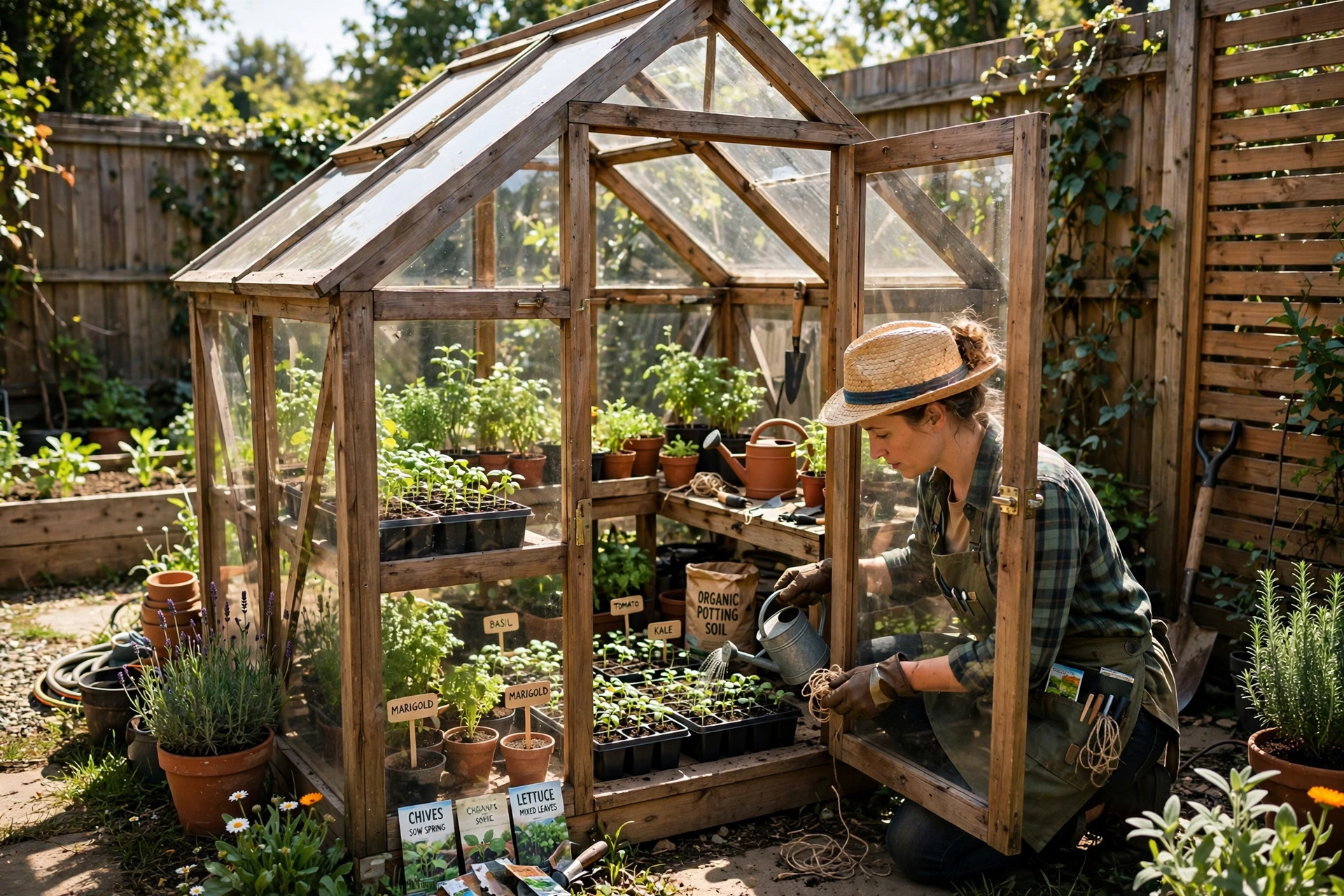 Backyard Garden Ideas: 25 Ways to Transform Your Outdoor Space 16 Small backyard greenhouse with seedlings