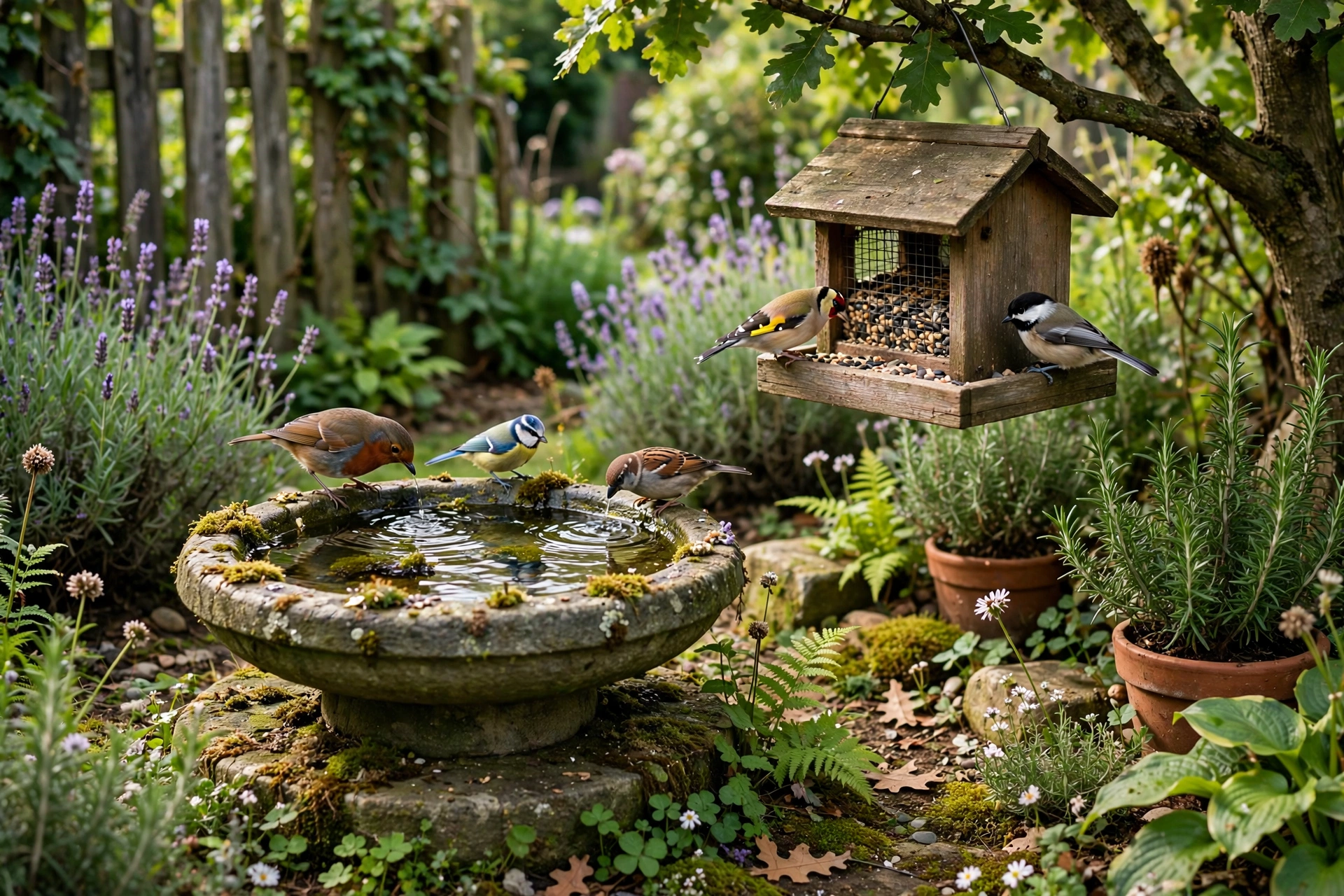 Backyard Garden Ideas: 25 Ways to Transform Your Outdoor Space 18 Backyard garden bird bath with birds