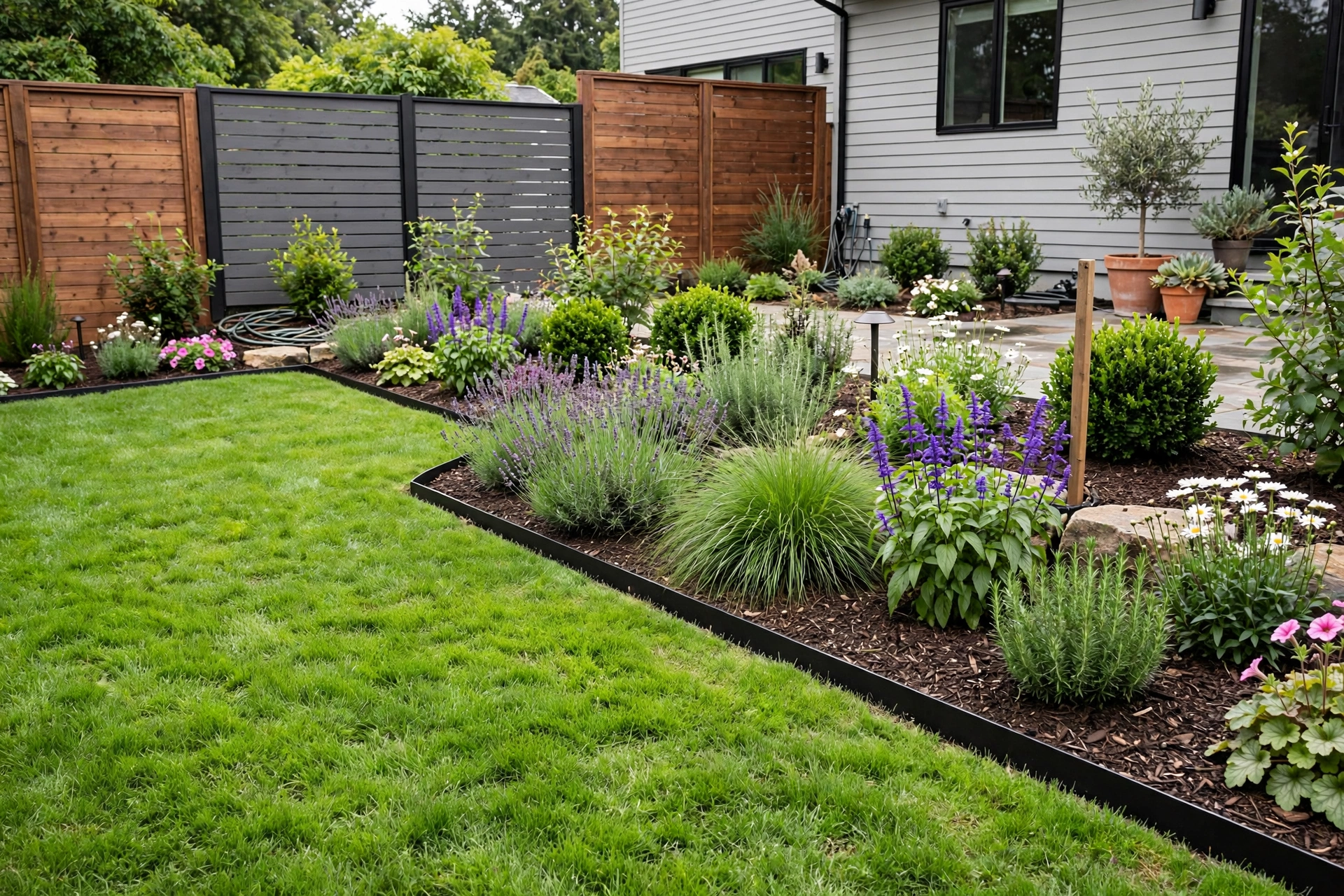 Backyard Garden Ideas: 25 Ways to Transform Your Outdoor Space 19 Backyard garden with crisp lawn edging