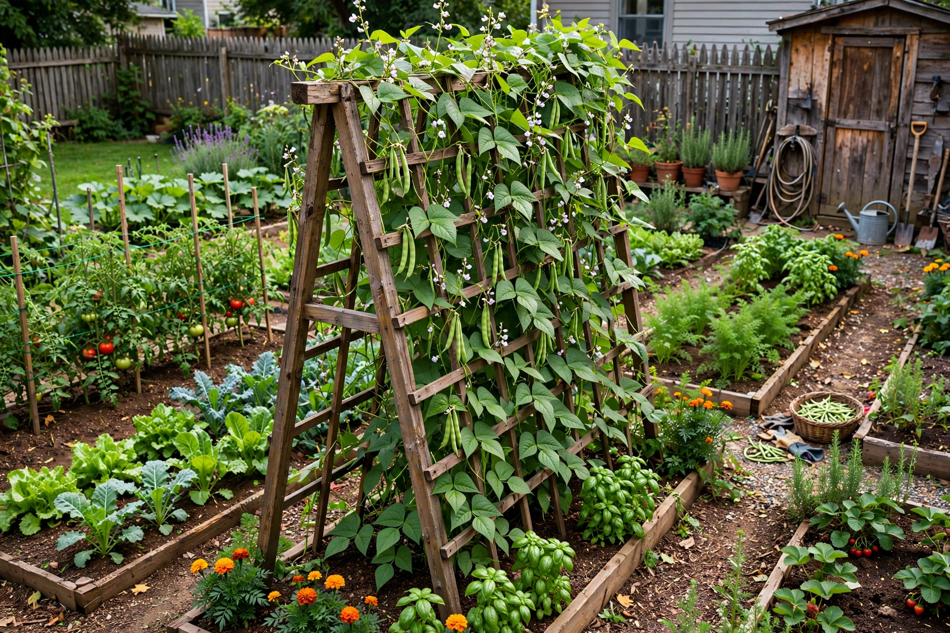 Backyard Garden Ideas: 25 Ways to Transform Your Outdoor Space 20 Backyard vegetable garden with bean trellis