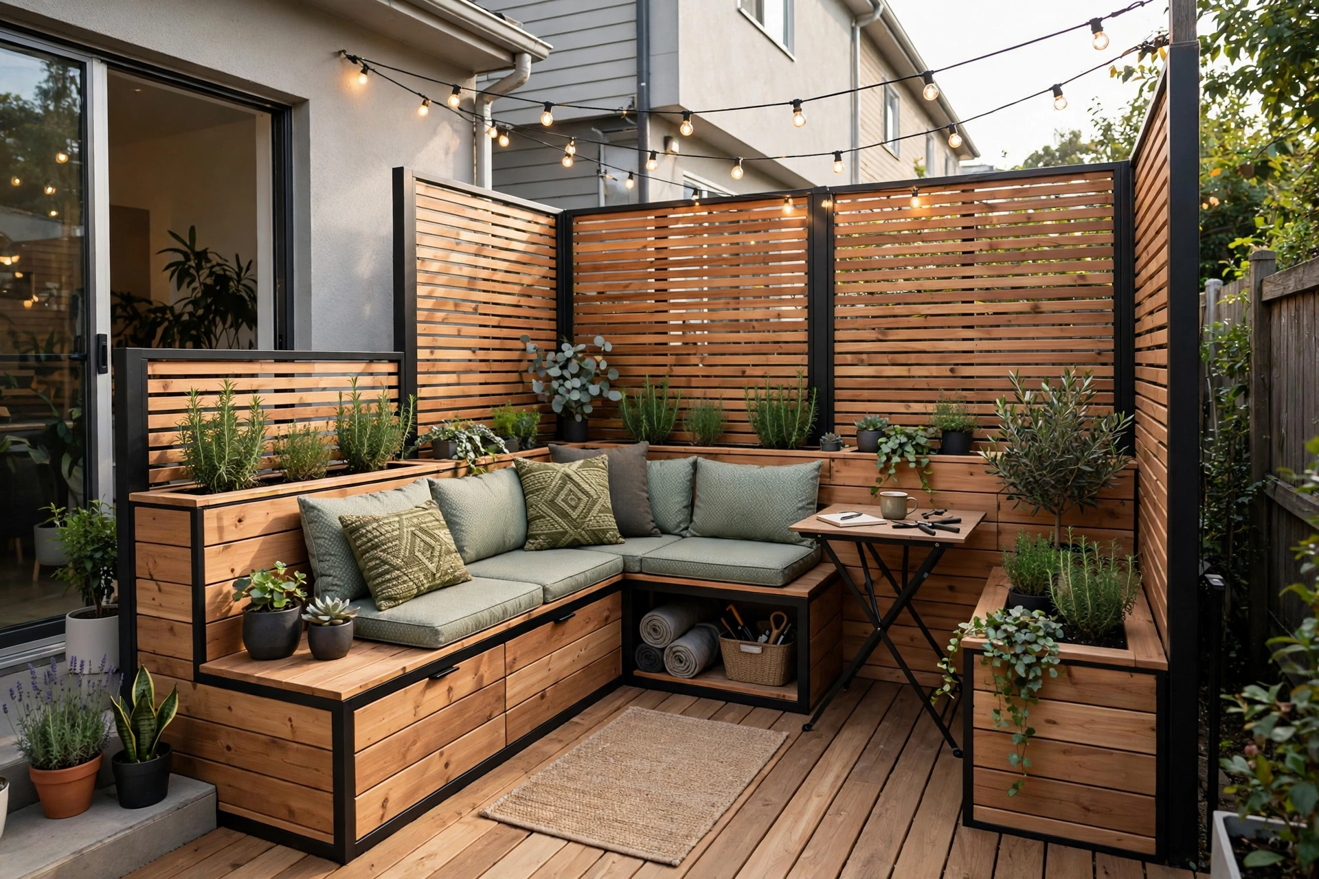 Modern Backyard Small Garden Ideas: 25 Smart Ways to Maximize a Tiny Yard 5 Compact deck with built-in bench seating