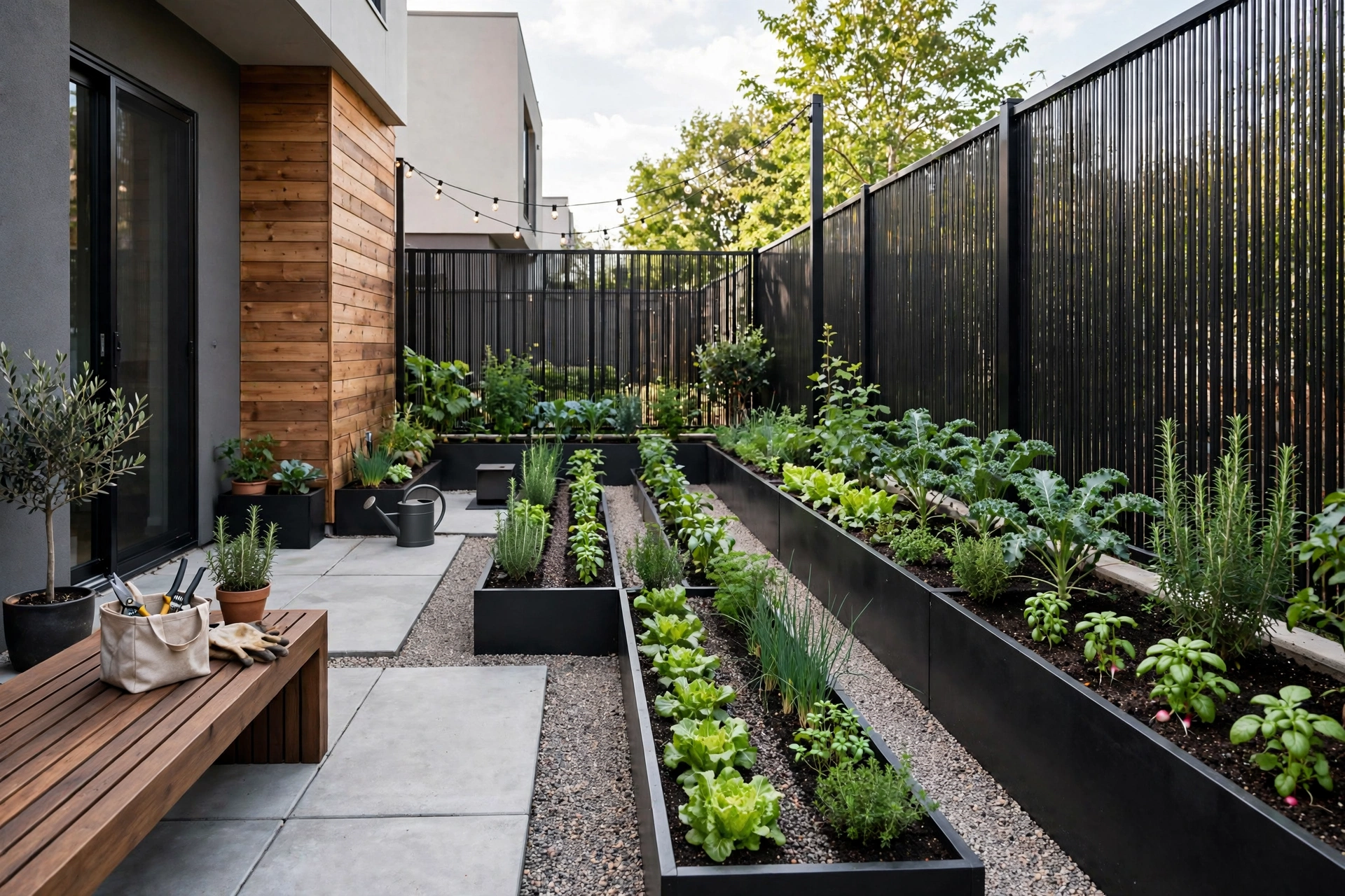 Modern Backyard Small Garden Ideas: 25 Smart Ways to Maximize a Tiny Yard 6 Slim raised beds along fence in small garden