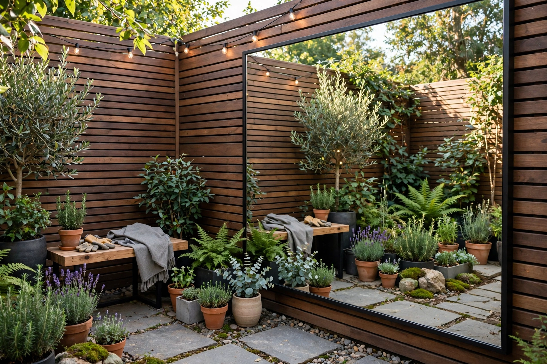 Modern Backyard Small Garden Ideas: 25 Smart Ways to Maximize a Tiny Yard 7 Outdoor mirror reflecting plants in small garden