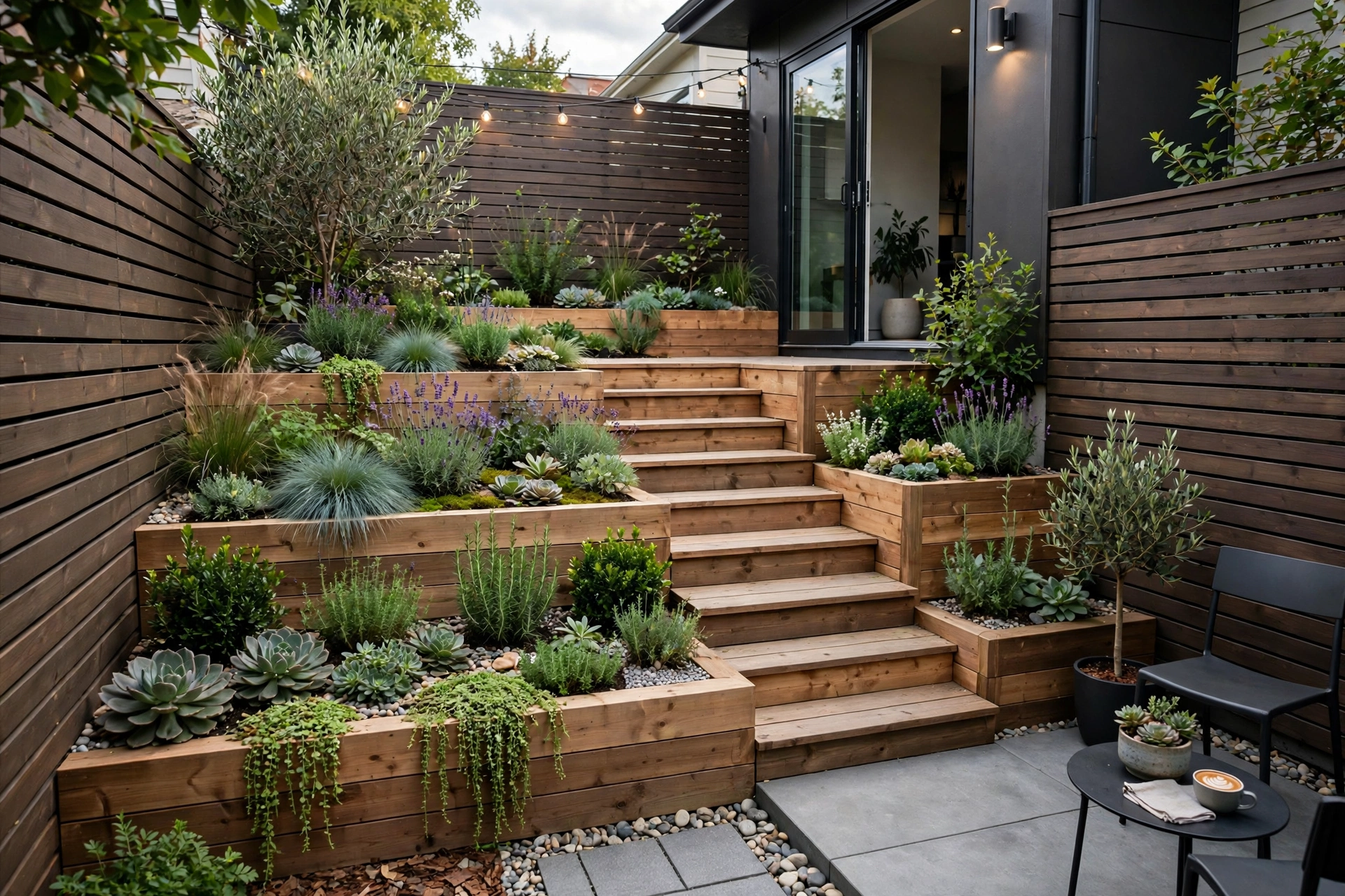 Modern Backyard Small Garden Ideas: 25 Smart Ways to Maximize a Tiny Yard 10 Tiered planter boxes in small modern garden