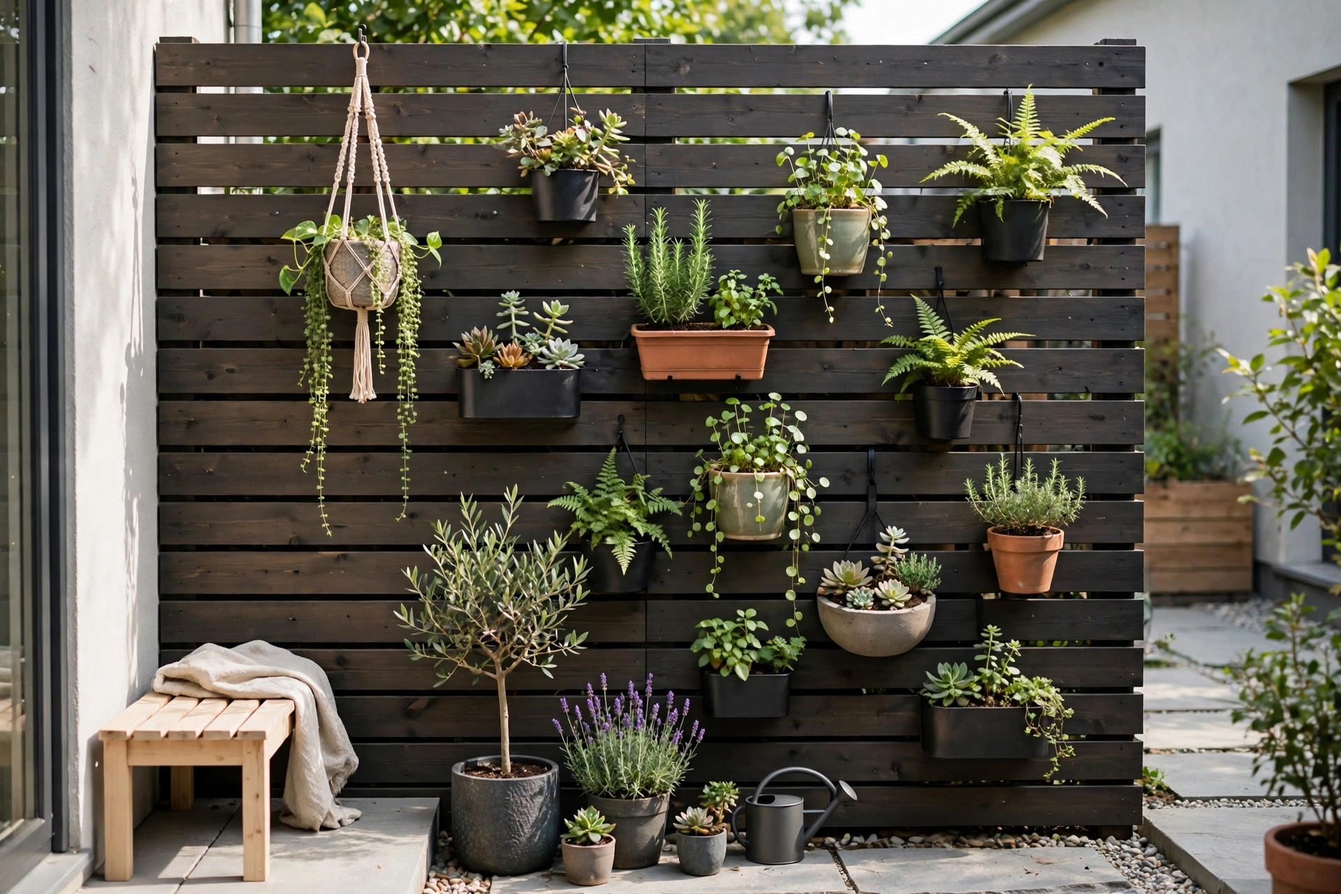 Modern Backyard Small Garden Ideas: 25 Smart Ways to Maximize a Tiny Yard 12 Hanging planters on garden fence