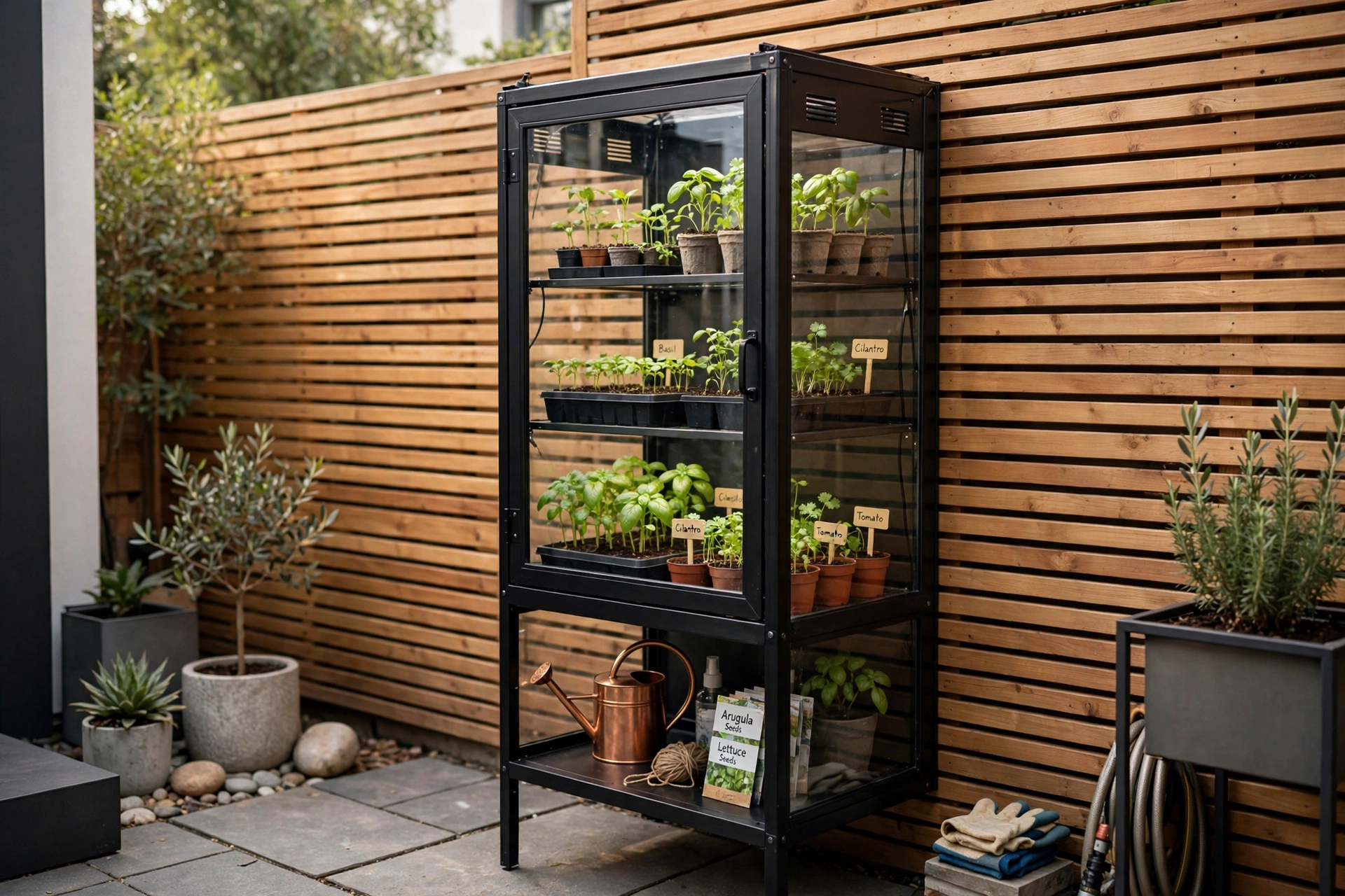 Modern Backyard Small Garden Ideas: 25 Smart Ways to Maximize a Tiny Yard 13 Mini greenhouse cabinet in small backyard