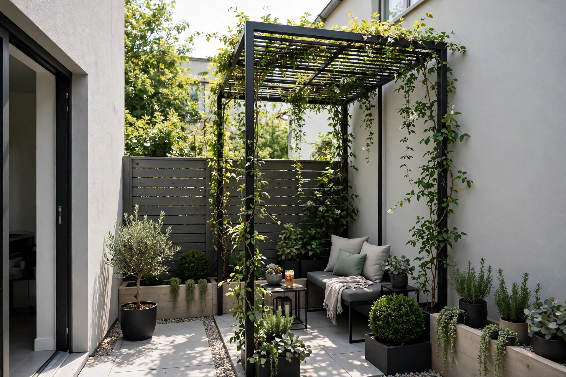 Modern Backyard Small Garden Ideas: 25 Smart Ways to Maximize a Tiny Yard 18 Compact corner pergola in small garden