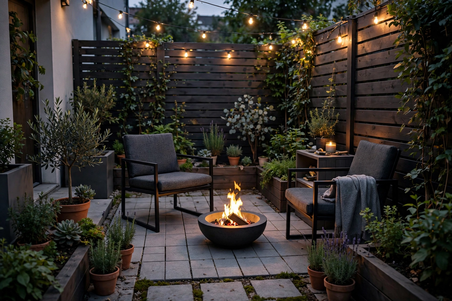 Modern Backyard Small Garden Ideas: 25 Smart Ways to Maximize a Tiny Yard 21 Compact fire bowl on small patio