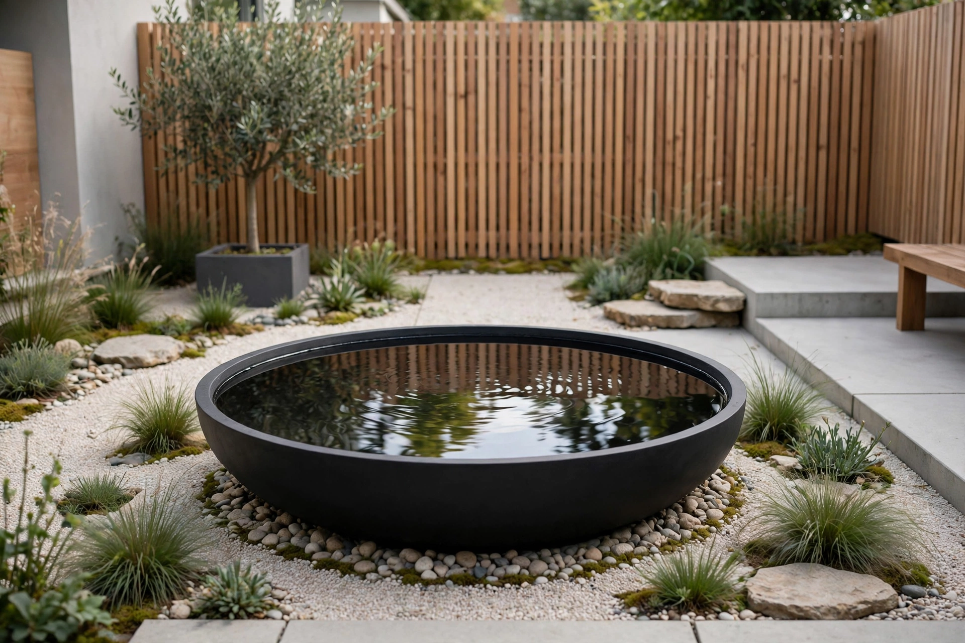 Modern Backyard Small Garden Ideas: 25 Smart Ways to Maximize a Tiny Yard 24 Reflective water bowl in small modern garden