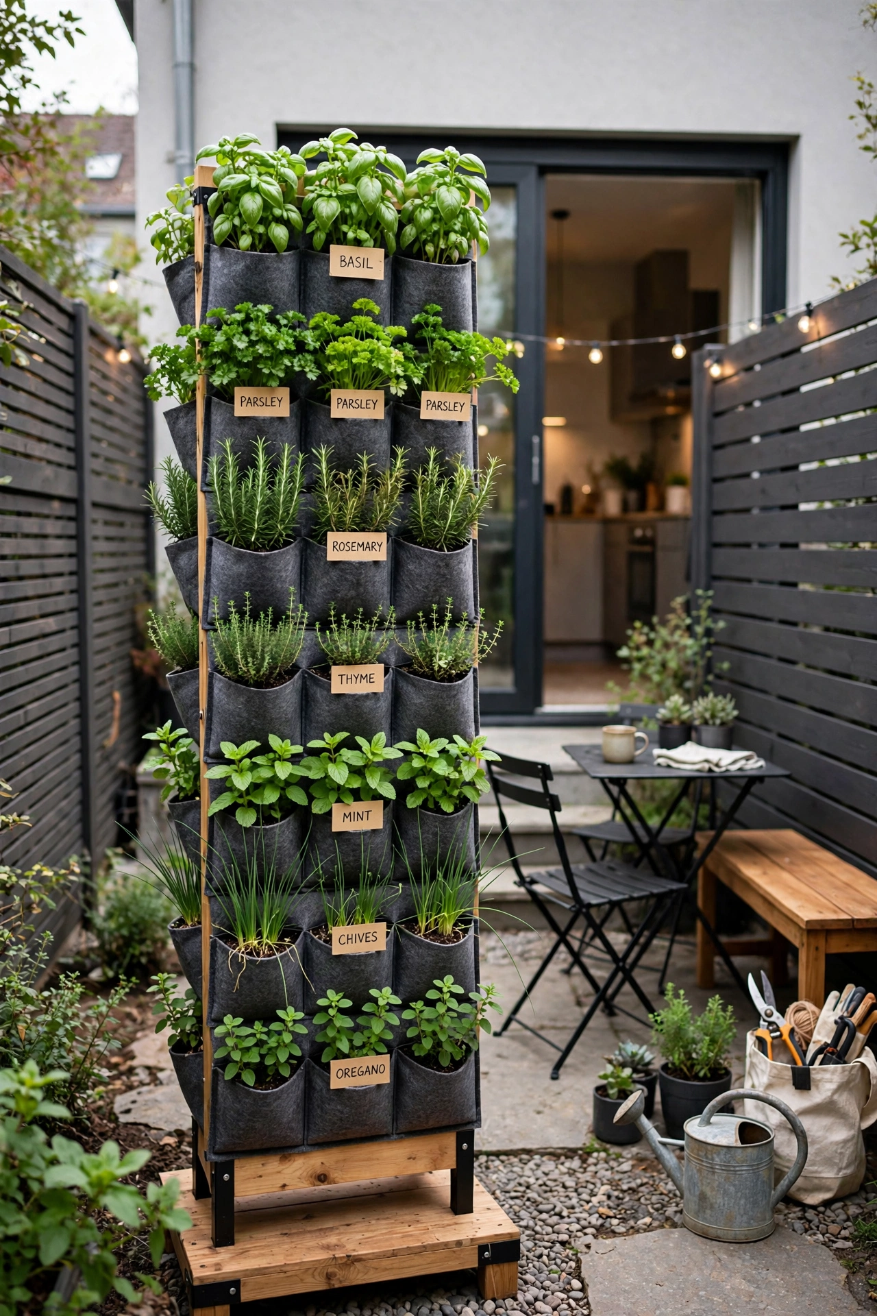 Modern Backyard Small Garden Ideas: 25 Smart Ways to Maximize a Tiny Yard 26 Vertical herb tower in small modern backyard
